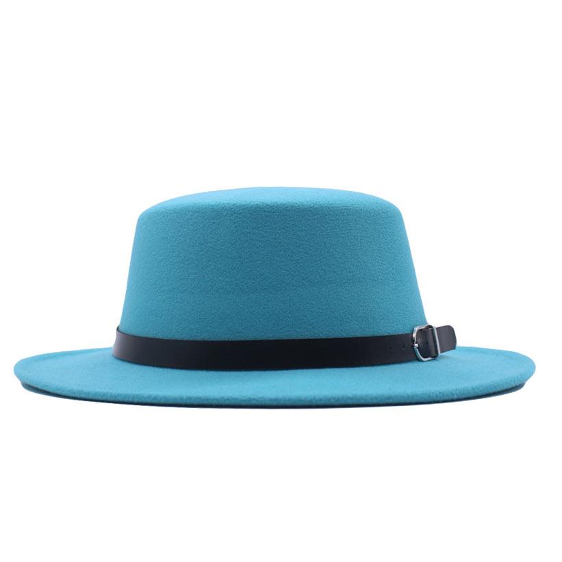 European and American new flat-brimmed flat-top hat woolen top hat women's fashion black belt jazz hat Panama hat