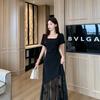 Vestido de Talla Grande Estilo Hepburn Cuadrado Francés Delgado Elegante de Verano Negro para Mujer