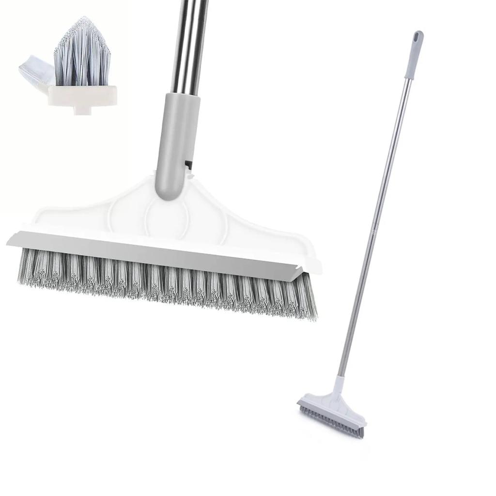 Household Cleaning Scrub Brush Floor Bathroom Cleaning Tools with Long Handle Silicone Scraper Toilet Brush for Glass Tile