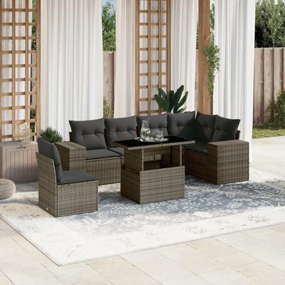 Vidaxl 7-Cz. Conjunto de Salón para Jardín, Con Cojines, Gris