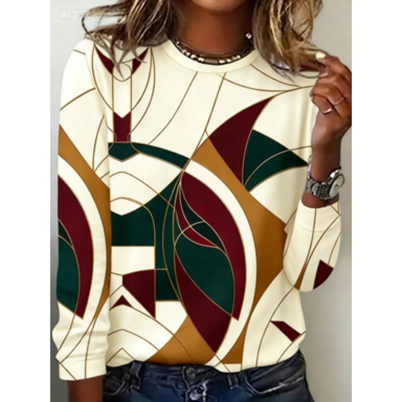 

Women s Casual Elegant Geometric Pattern Round Neck Long Sleeve T-Shirt XL