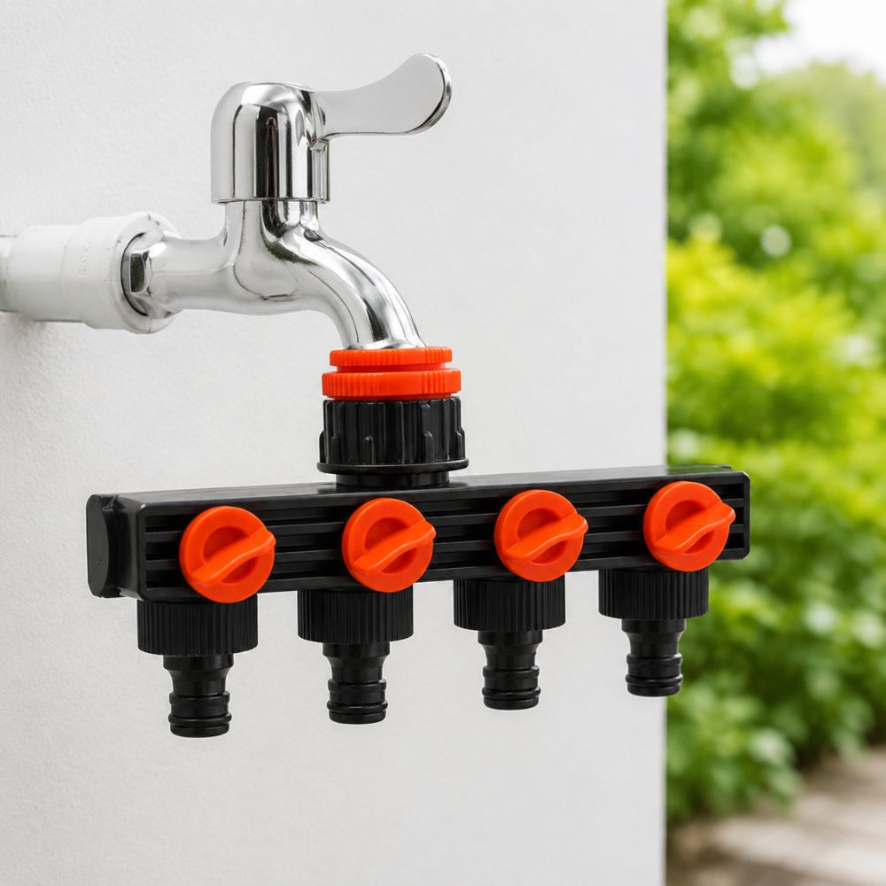 ABS Pipe Splitter,garden Hose Splitter Black and Red 4 Way Water Connector  Outdoor Patio Use