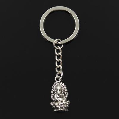 Mode 30mm Schlüsselanhänger Metall Schlüsselkette Schlüsselanhänger Schmuck Antik Bronze Silber Farbe Ganesha Elefant Buddha 26x14mm Anhänger