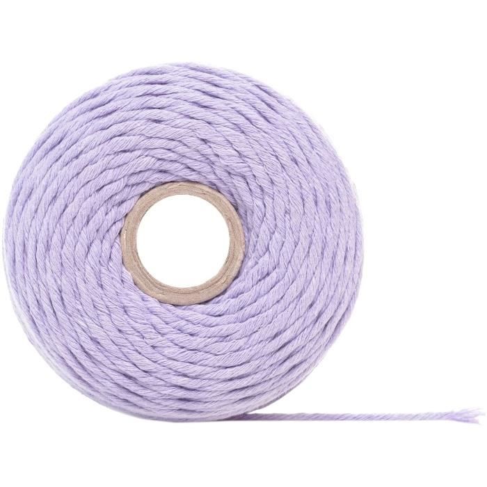 Corde Macramé - 3mm X 200m - Violet Pastel - Fil De Coton Et Polyester