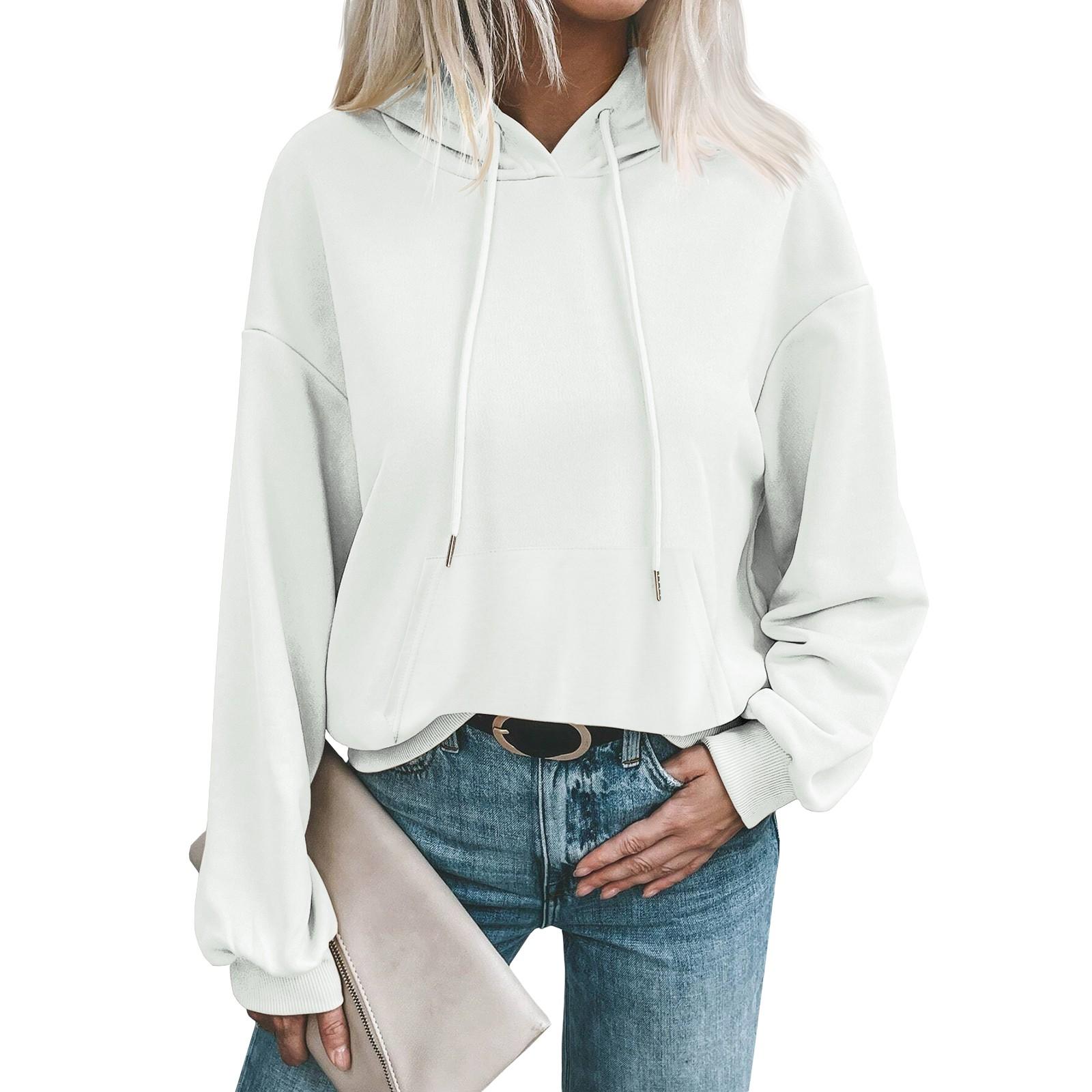 

Женский модный и зимний однотонный повседневный свободный свитер с длинными рукавами и капюшоном M белый