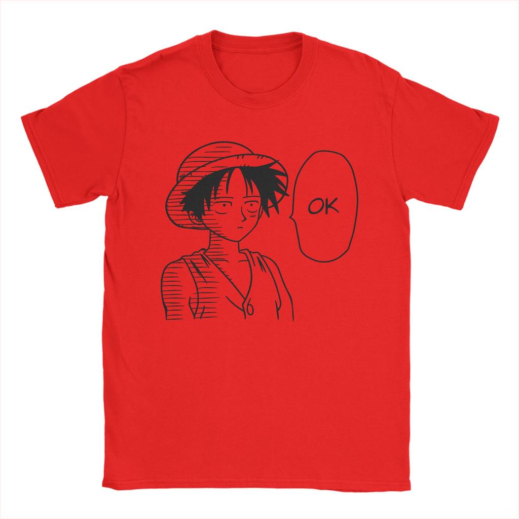 Ones Pieces Ok Luffy T Shirts Men 100 Cotton Novelty TShirts Round Neck Manga Anime Tee Shirt Short Sleeve Clothes Plus Size