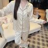 Milk Leopard Jacquard Ice Silk Thin Pajamas Women'S French Letter Jacquard Style Summer Long-Sleeved Loungewear Set