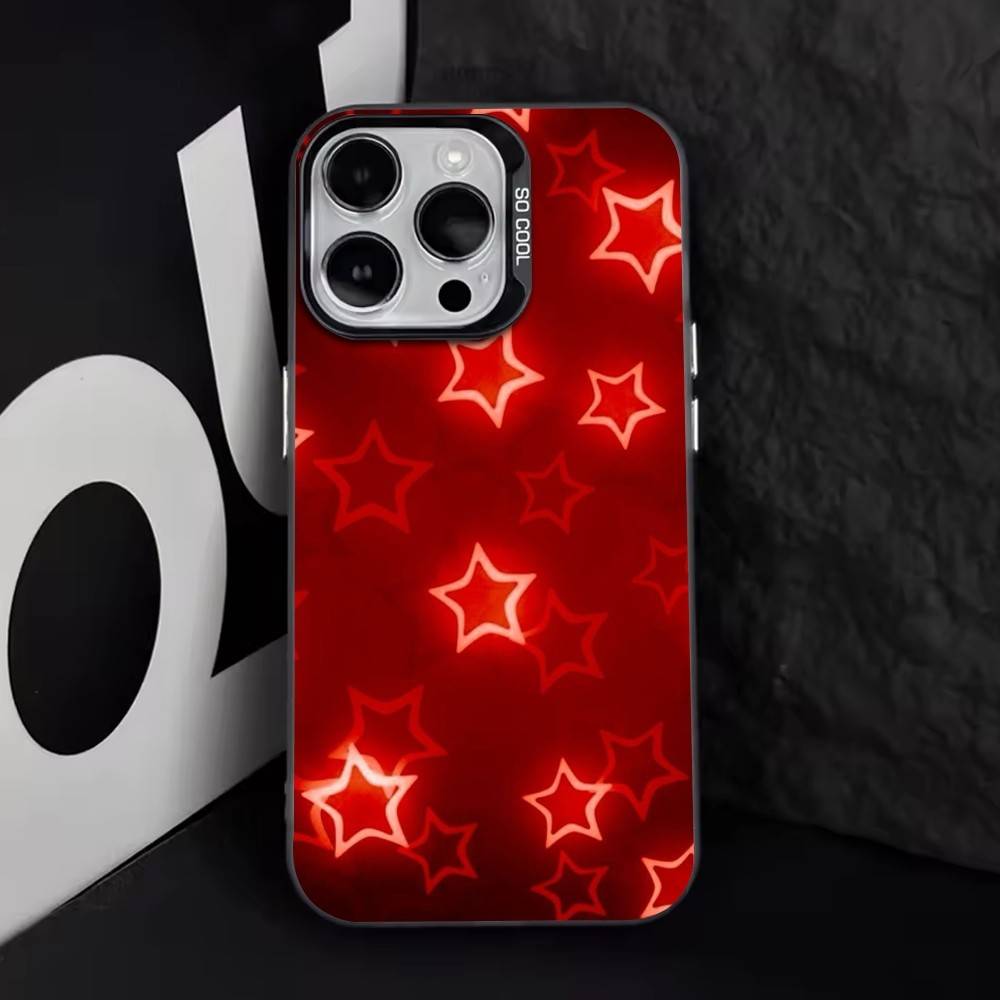 Minimalistischer Roter Stern Handyhülle Für iPhone 17,16,15,14,13,12,11 Plus,Pro Max,XS,Bunte Silber Schwarz Hülle
