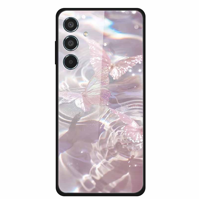 Glass Cellphone Case For Samsung Galaxy M35 Hard Plastic Back Cover For Samsung M 35 Flowers Painted Cases Fundas Shell Shield