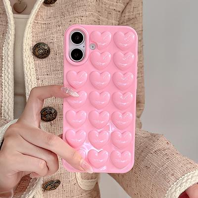 Rosa 3D Blasen Pop Herz Niedliche Girly Handyhülle Für iPhone 17 Air 16 15 14 Plus 13 12 11 Pro Max Weiche Silikon Rückseite Funda