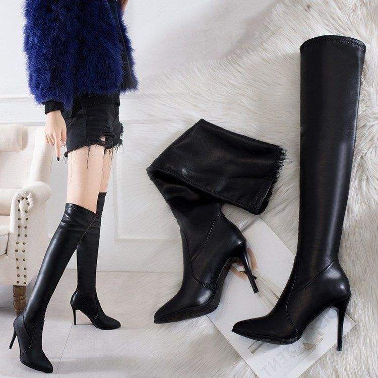 2025 Autumn Skinny Boots Women's High Heel Small Boots High Heel Over Knee Boots Skinny Heel Leather Boots