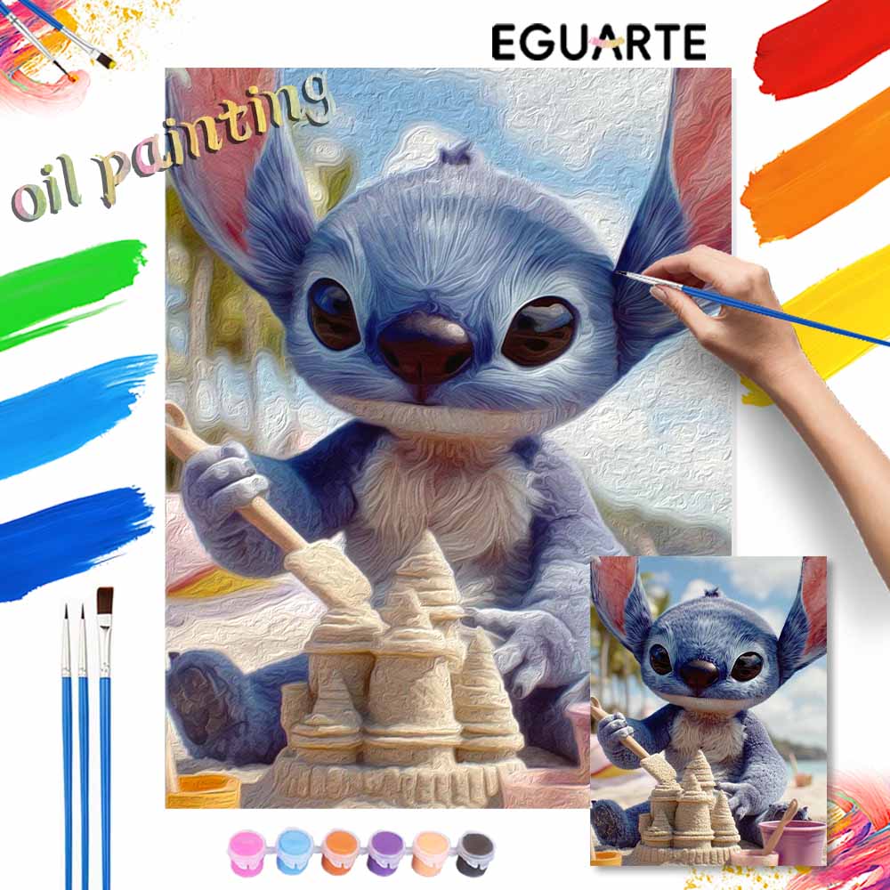 Disney Stitch Beach Sandcastle Paint By Numbers Hand Painting Kit. Home Decor Gift
