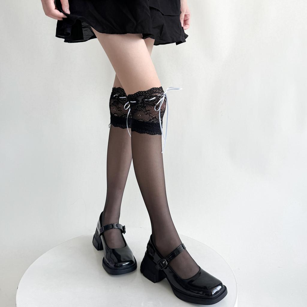 Heart Print Stockings Women Red Bow Knee High Socks Thigh High Stockings Sexy Lingerie Thigh High Socks Stocking Christmas Gifts