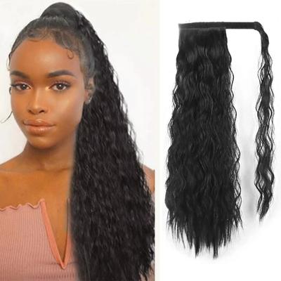 Wavy Long Ponytail Synthetic Hair Piece Wrap On Clip Hair Extensions Ombre Brown Ponytail Fake Hair