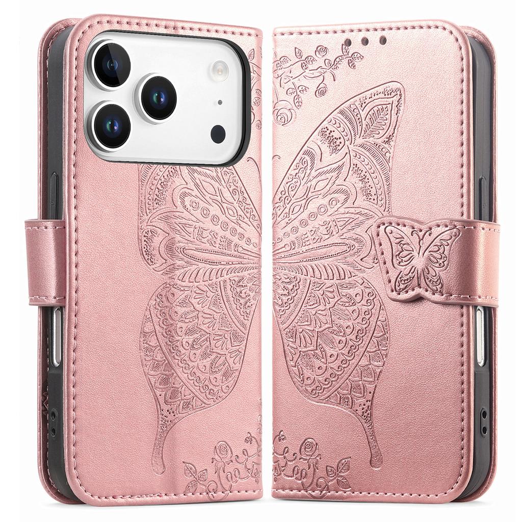 For iPhone 17 Pro Max Case with Strap Butterfly Pattern PU Leather Wallet Phone Cover