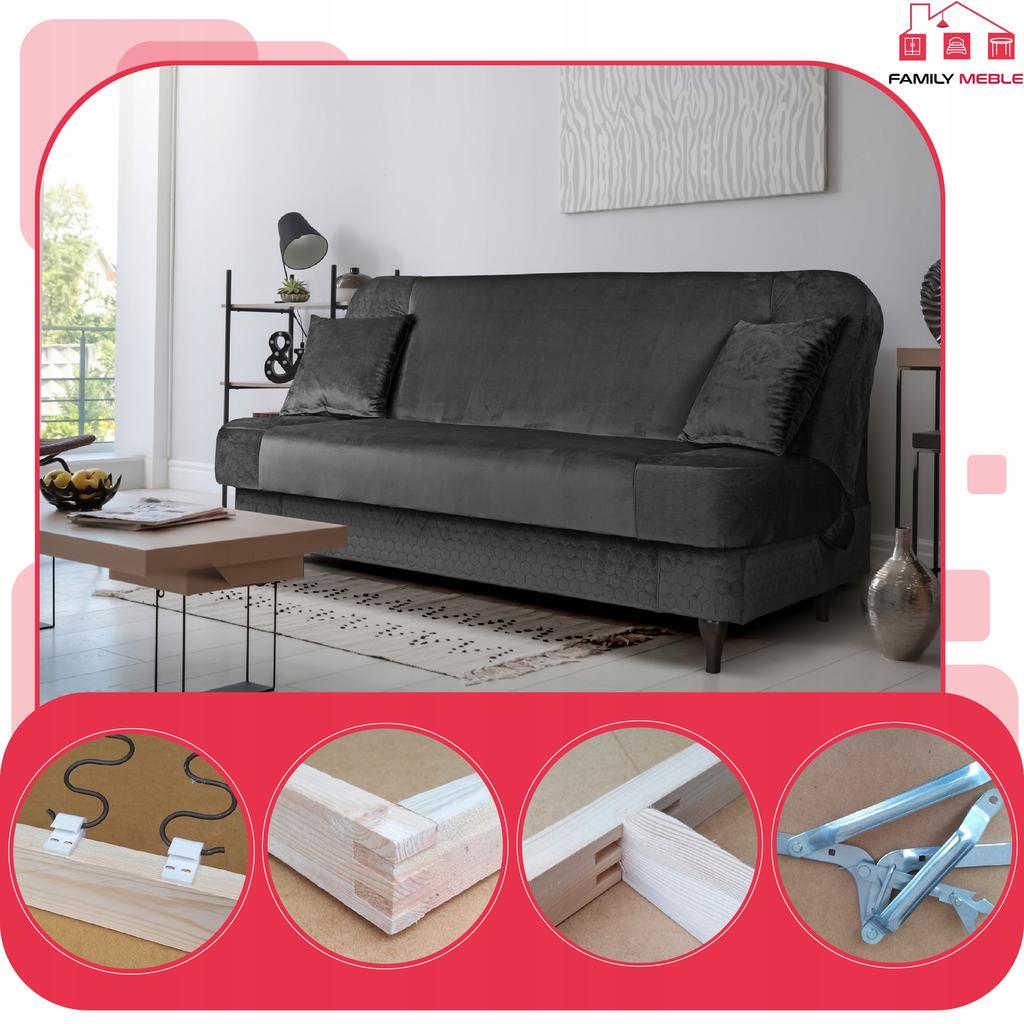 Kanapa sofa Iza rozkładana wersalka spania bonell łóżko Family meble czarny