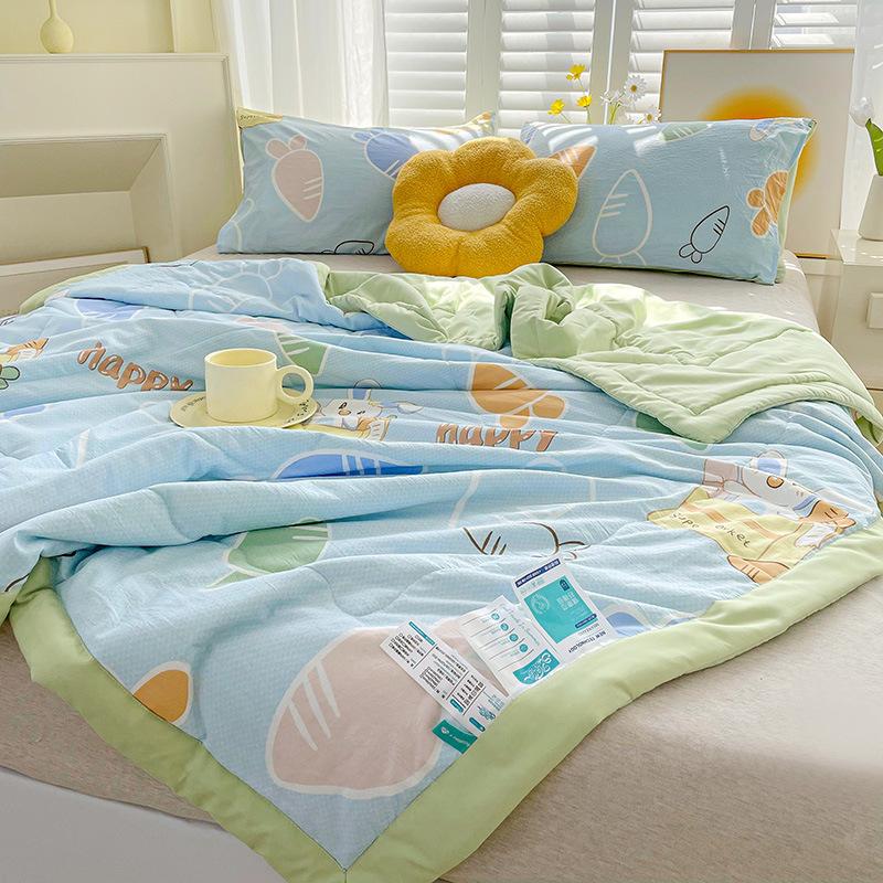 Cartoon Cotton Linen Summmer Blanket Breathable Adult Child Quilt for Summer Washable Air Conditioning Comforter Lightweight