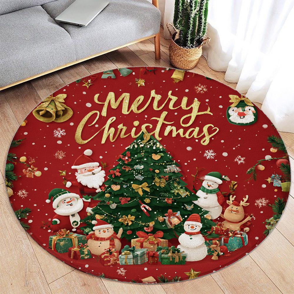 Christmas Santa Claus Round Rug Christmas Floor Mat Holiday Decoration Xmas Gift Home Interior Carpet Rug Festival Event Carpet