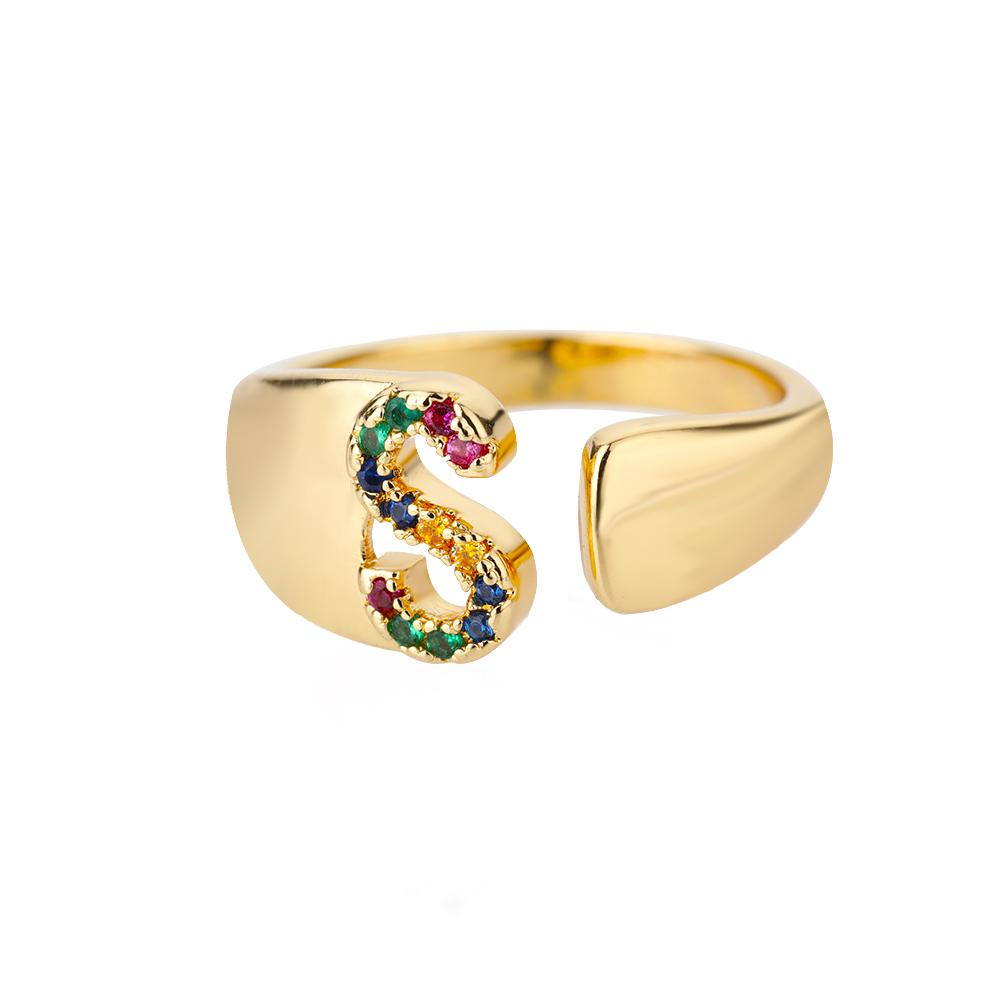 Rainbow Zircon Letter Rings For Women Mote Chunky Bred Letter AZ Rustfritt stål Ring Bryllup Boho Smykker Gave 2024