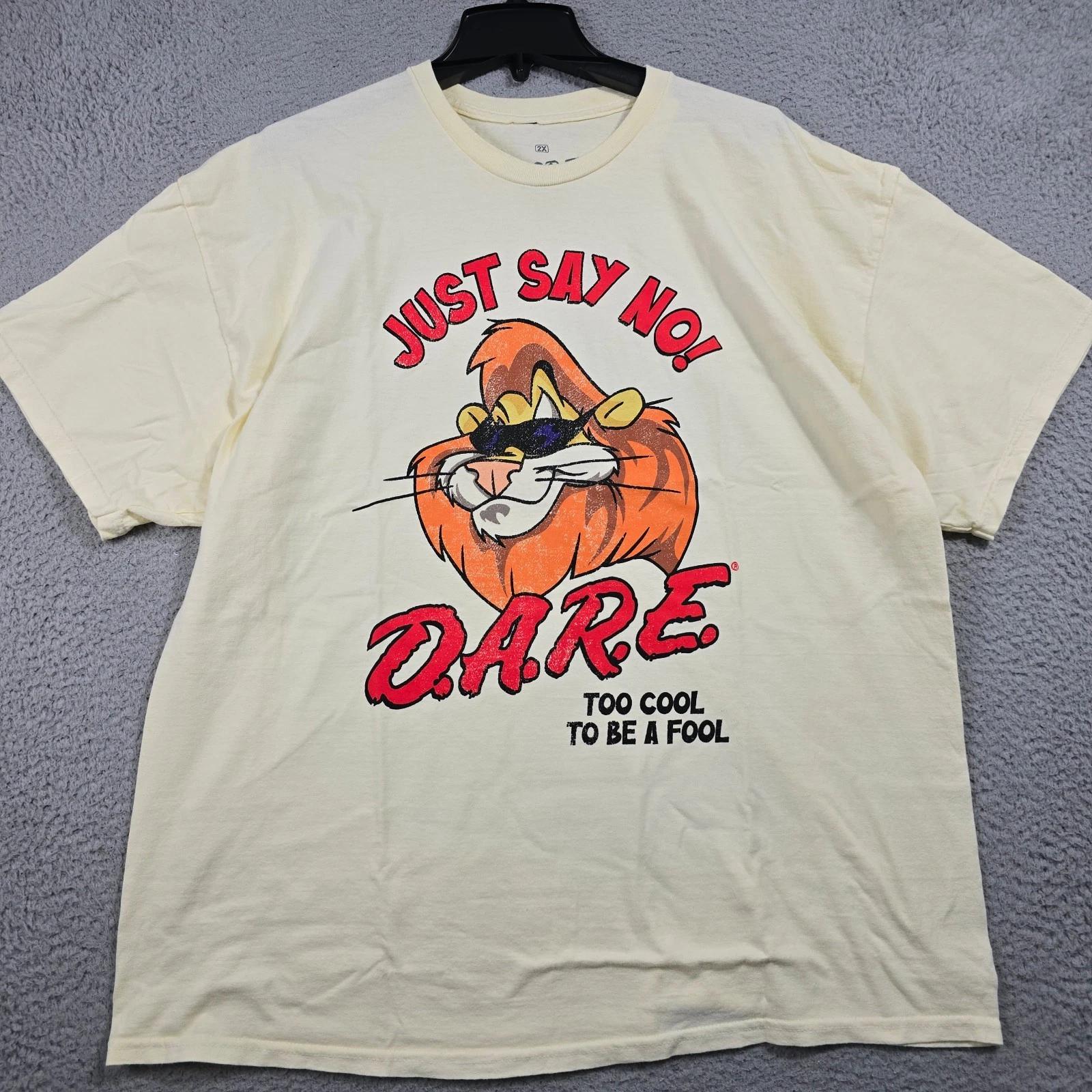 DARE Lion SHIRT Mens 2XL XXL Yellow Keep Kids OFF Drugs Daren Just Say No 90 NWT L