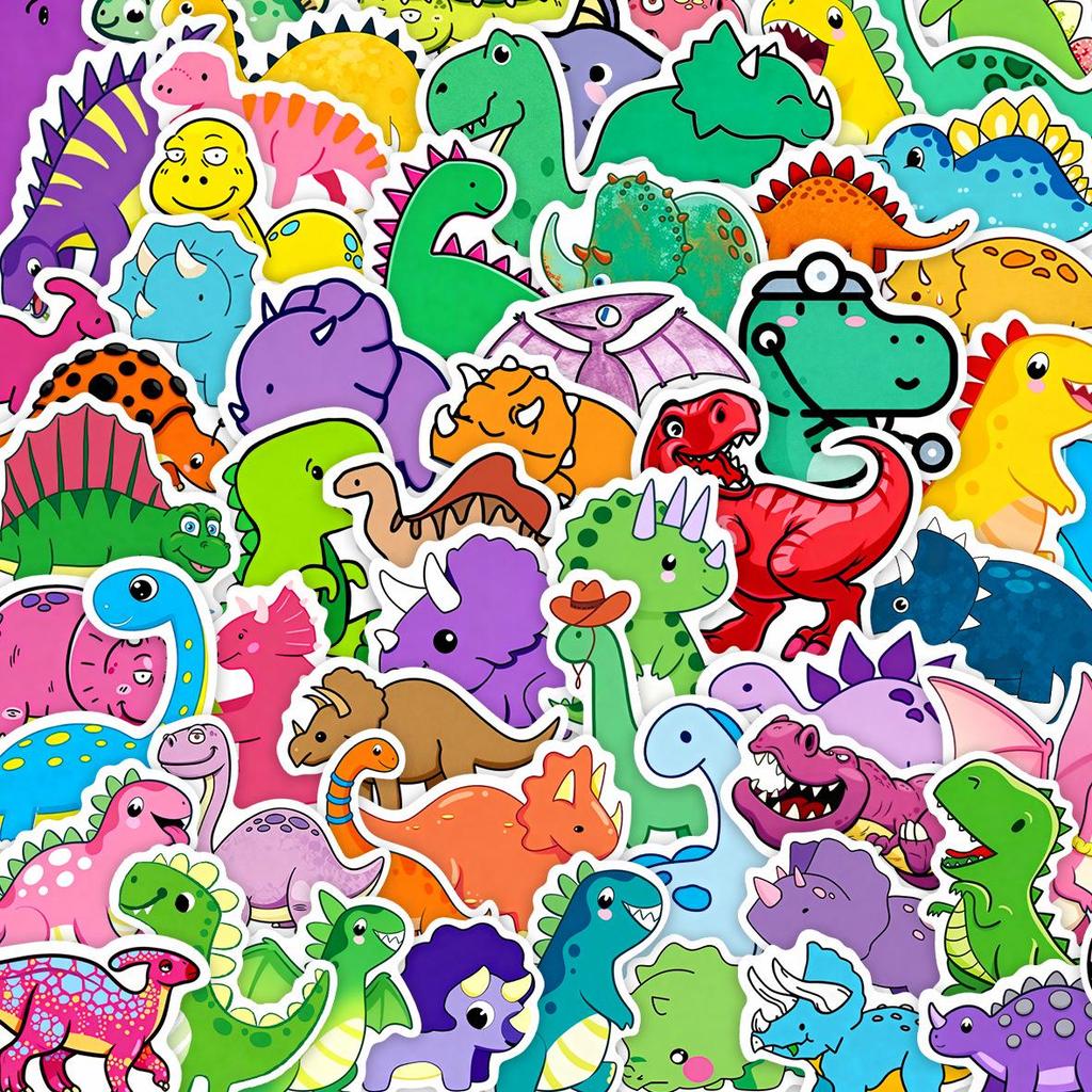 60 Little Dinosaur Graffiti Stickers: Cartoon Animals for DIY Skateboards, Phones, Suitcases - Waterproof & Unique