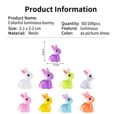 Luminous Mini Resin Bunny with 7 Colors Little Small Glow In The Dark Rabbit Tiny Figures for Dollhouse Micro Fairy Garden Decor