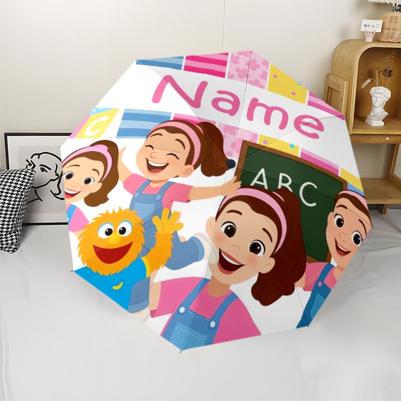 Custom Name Ms. Rachel Theme Automatic Umbrella, Lightweight & Portable, 8 Rib, Perfect for Outdoor Travel, Birthdays, Christmas, Gifts.