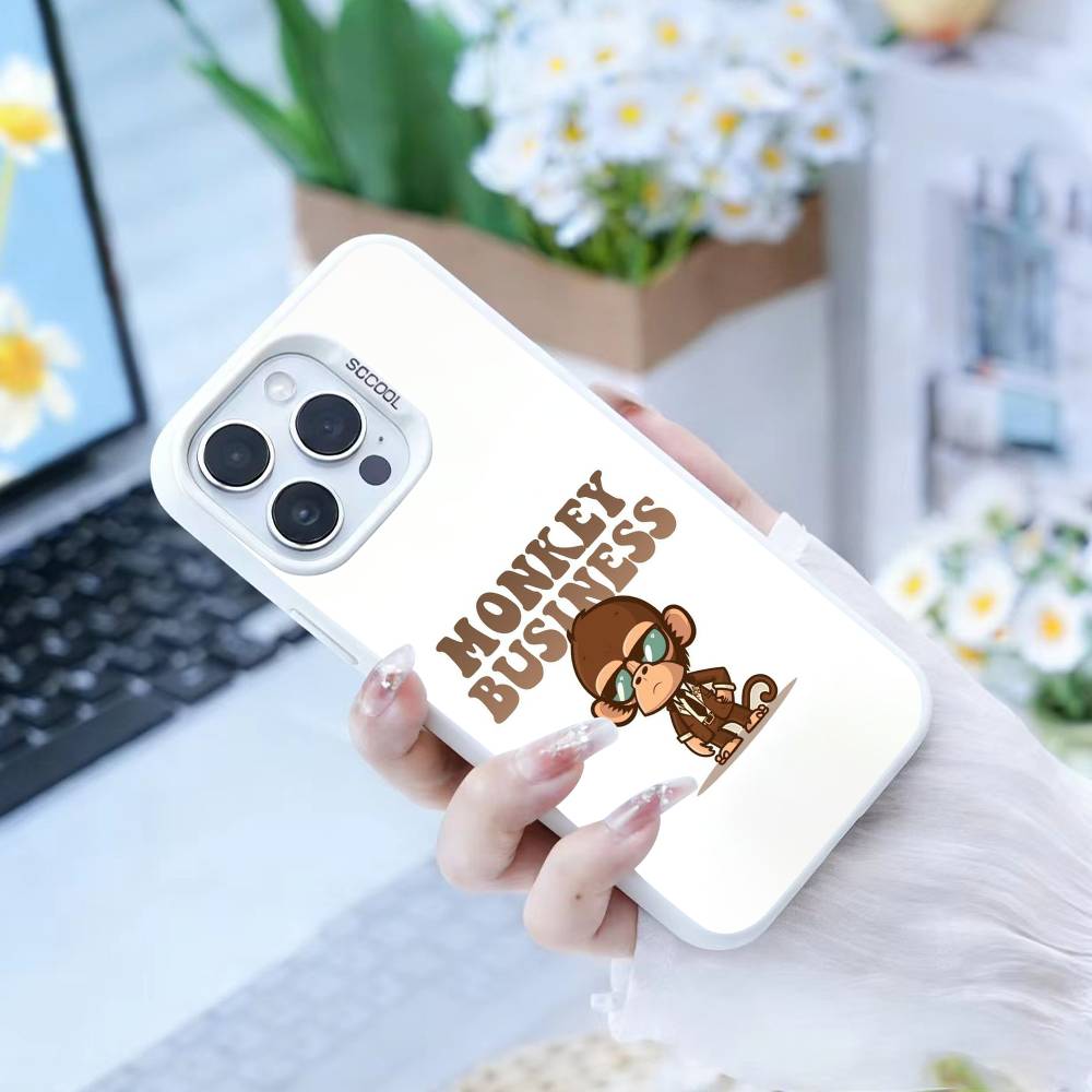 Monkey Brushing Teeth Phone Case For IPhone 16 17 15 14 12 13 Pro Max white Color Shockproof Cover