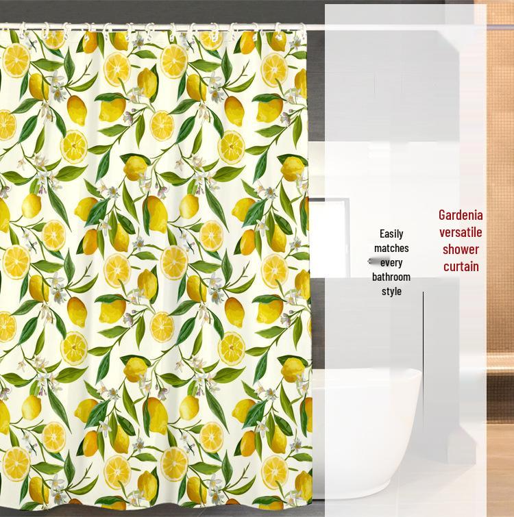 Gardenia Water-Repellent Shower Curtain Set with No-Drill Telescopic Rod & Roller Balls