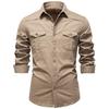 Men's New Denim Shirt Casual Solid Color Denim Long-sleeved Shirt