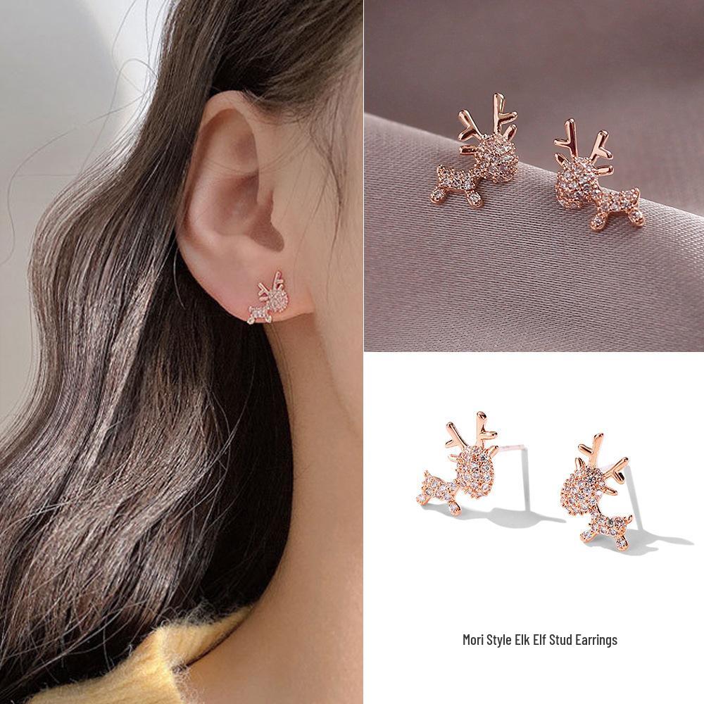 925 Sterling Silver Elk Stud Earrings - Elegant Light Luxury Deer Design, Perfect Christmas Gift for Women