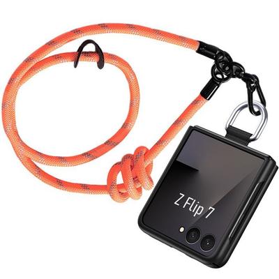 Case for Samsung Galaxy Z Flip 7, Slim Shockproof Hard Protection with Detachable Orange Lanyard