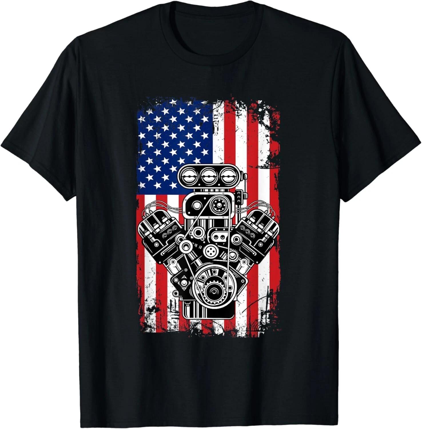 

Vintage Muscle Car Piston American Flag Funny Mechanic Gift Unisex T-Shirt S