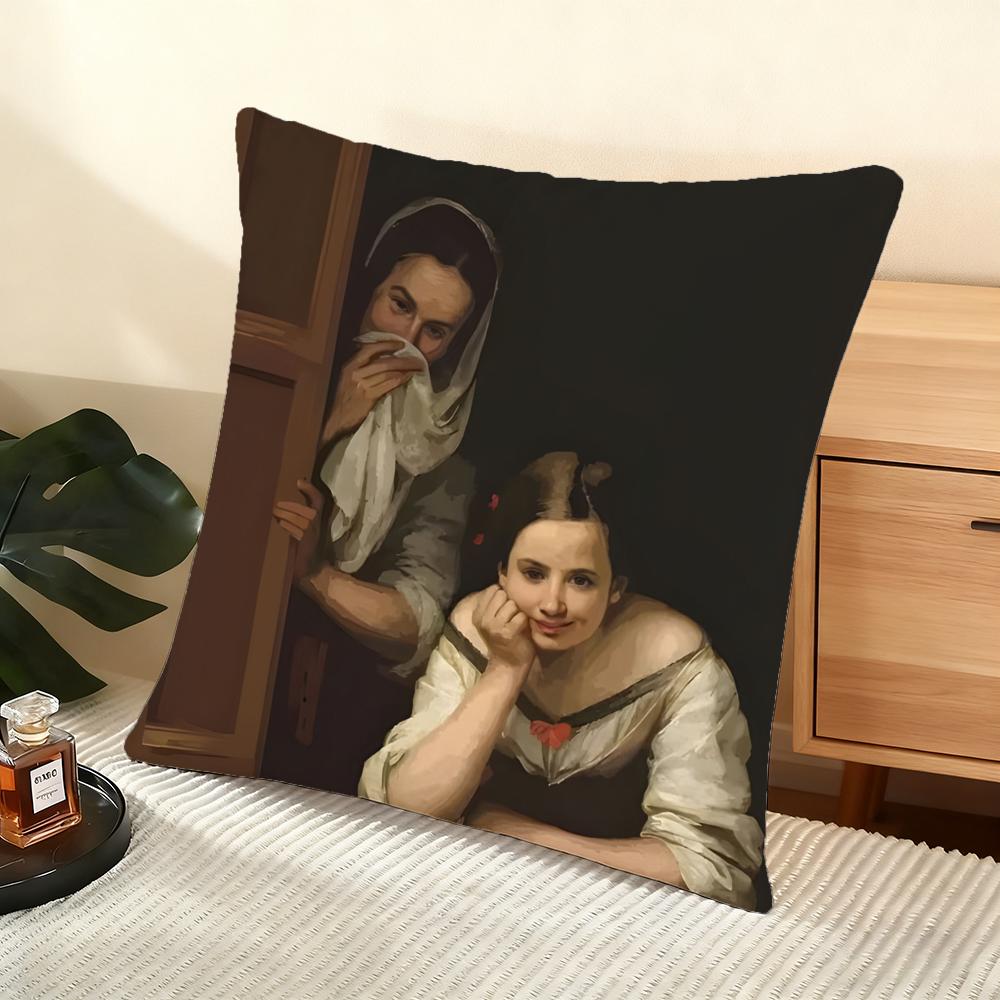 Mona Lisa Wearing Pearls Girl Cushion Cover Soft Short Plush Pillow Cover Smooth Cozy Texture Aesthetic Cushion Case Home Decor