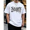 European Sizes New Summer Men's White Short-Sleeve Distressed Letter Stamp Print American Vintage Loose T-Shirt