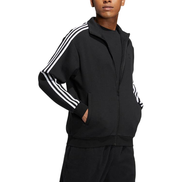 adidas Neo Three-Stripe Zippered Loose-Fit Jacket Unisex Jacket Black IA6909