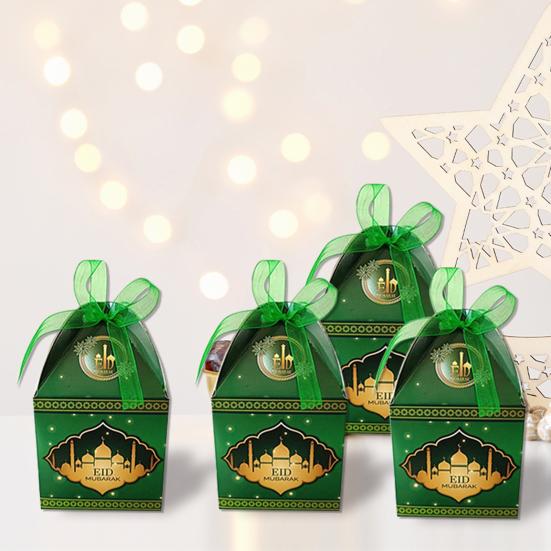 10Pcs Eid Gift Box with Ribbon Bow Candy Treats Goodies Chocolates Cookie Storage Box Festival Paper Party Favors Present Packing Box