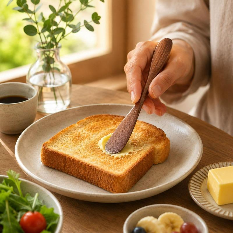 Phoebe Wood Butter Spreader Japanese Style Flat Thin Blade for Jam Cheese Toast Smooth Polished Handle Kitchen Gift Rustic 1