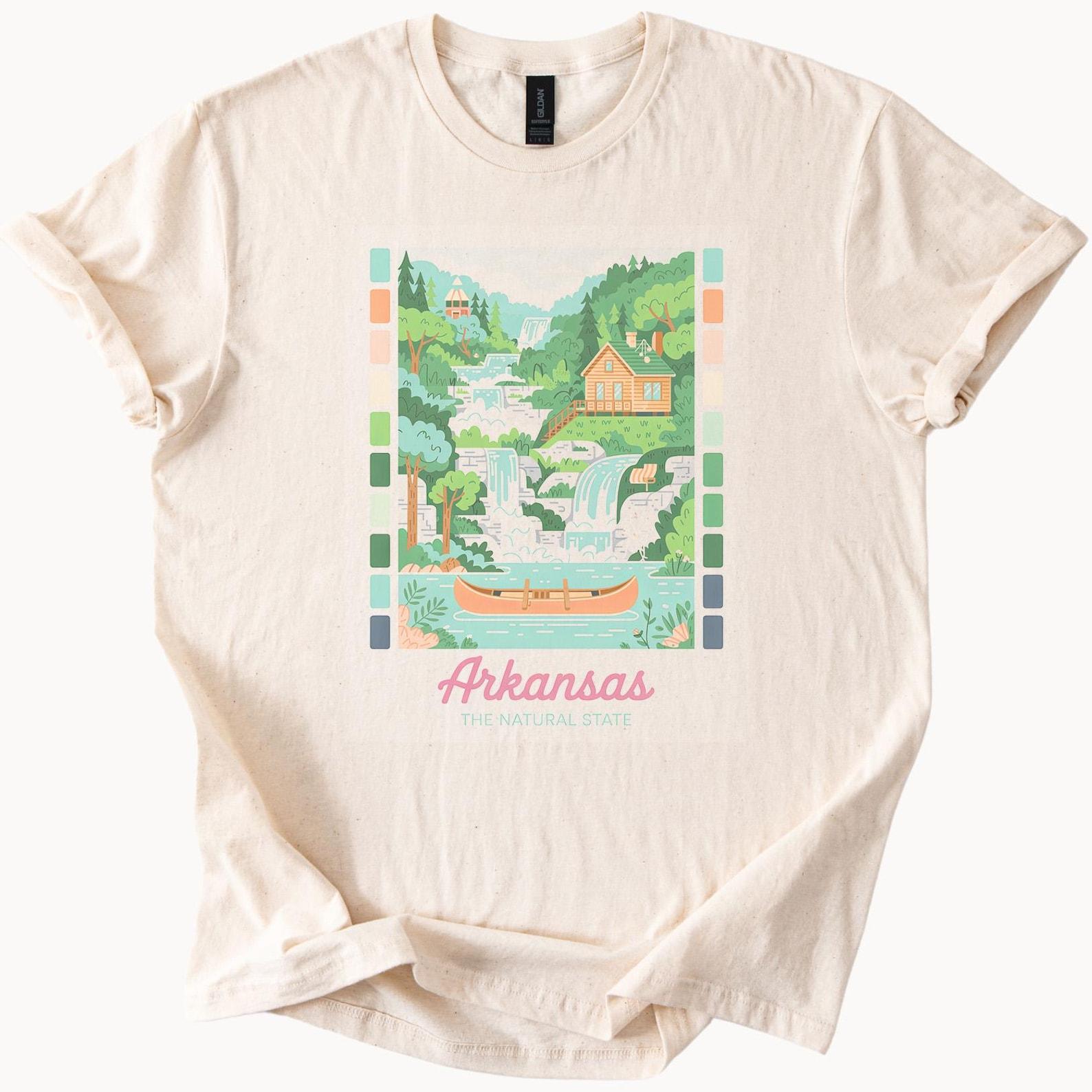 Arkansas Waterfall Cabin Nature Scene Graphic T Shirt Natural State Canoe Forest Landscape Outdoor Adventure Tee Arkansas Shirt 100