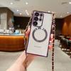 Crossbody Lanyard Soft Magnetic TPU Plating Shockproof Clear Phone Case Cover For Samsung S24 S23 S22 Ultra Plus S21 S20FE