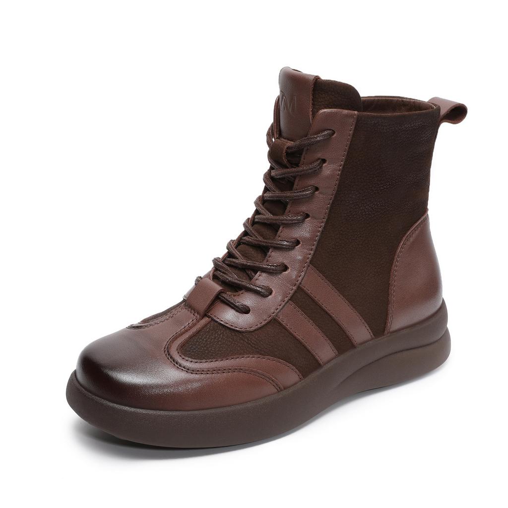 Johnature Genuine Leather Women's Boots Casual Versatile Round Toe Soft Soled Short Boots