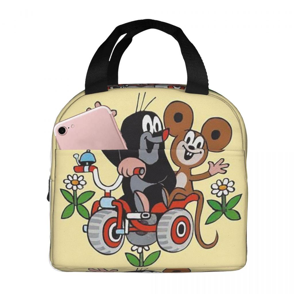 Linda Bolsa de Almuerzo Aislada de Topo Feliz Krtek para Niños, Nevera Escolar, Fiambrera Térmica, Bolsa de Mano, Contenedor Portátil para Almuerzo