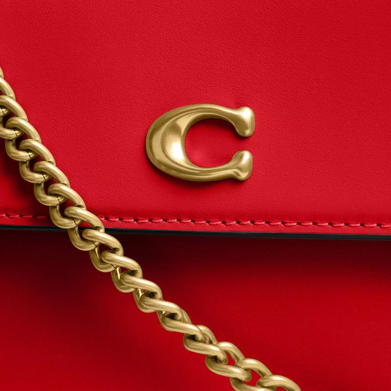Coach Brook Flap 25 Gold Hardware Fine Calfskin Shoulder Bag Medium Women's Red
