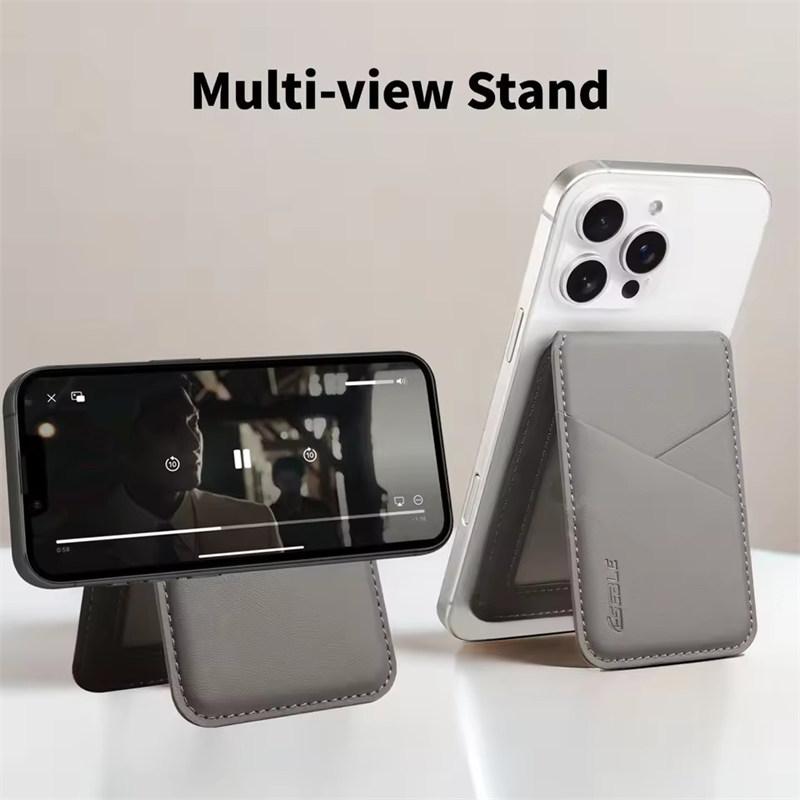 

Роскошный кожаный магнитный держатель для карт Magsafe для мобильного телефона для iPhone 14 11 12 13 15 16 Pro Max Plus RFID Защита от считывания банковских ID-карт серый