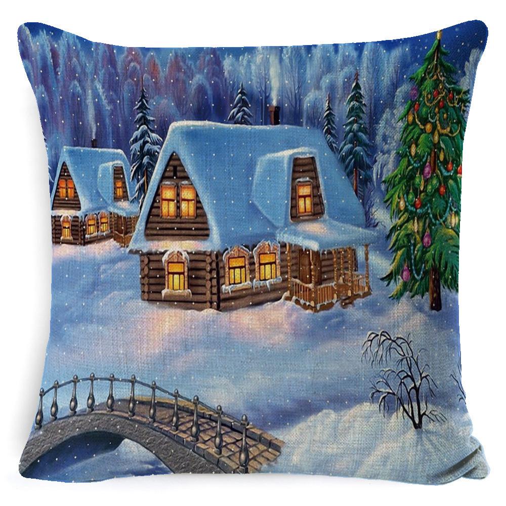 Christmas Linen Pillow Case Home Nap Lumbar Cushion Pillow Sofa Bedside Cushion Pillow Case