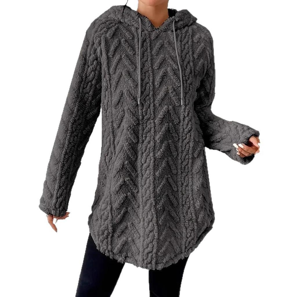 2025 Women's Solid Color Hooded Jacquard Slim Sweatshirt Jacket with Drawstring