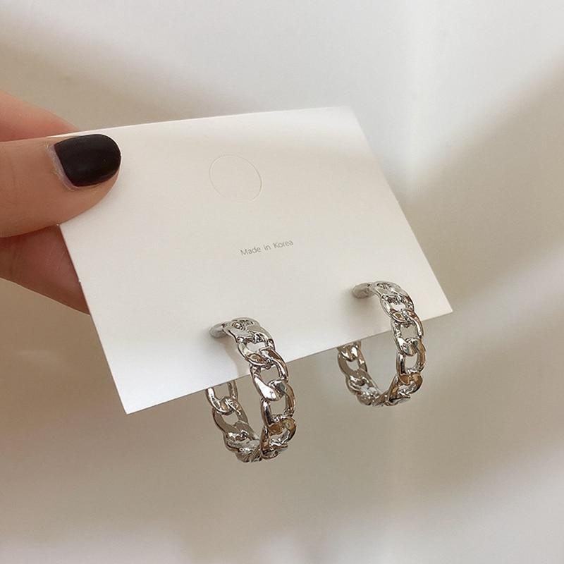 Fashionable Trendy Hollow Chain Hoop Earrings Temperament Minimalist Simple Circle Dramatic Statement Earrings Jewelry Metallic Geometric Voguish