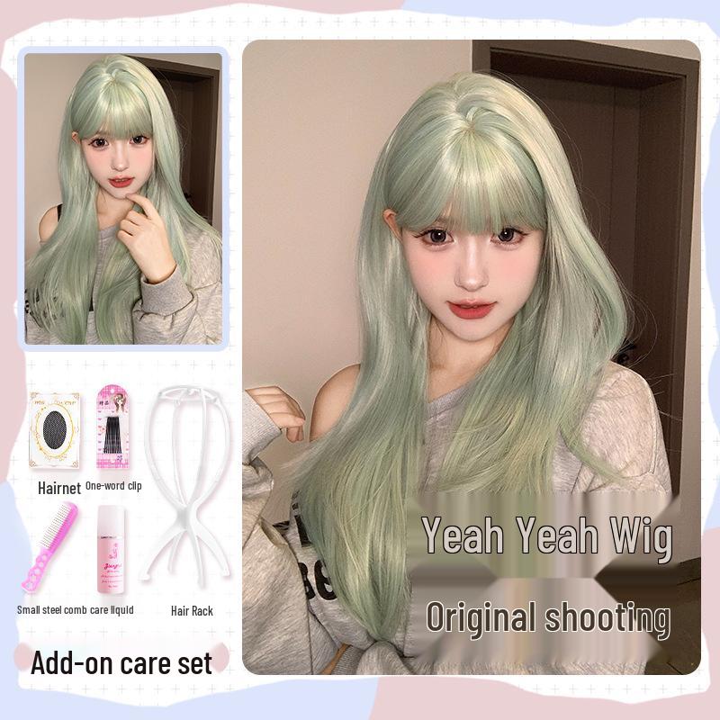 Yeye New Style Green Long Curly Wig - Natural, Realistic Full Coverage for Daily Wear