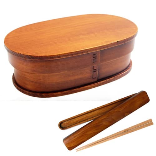 Miyoshi Lacquerware Honpo Magewappa Bento Box, Oval, Single Tier, 650ml Capacity, Includes Chopsticks Set, Suitable for Children, Boys, Girls, Women,