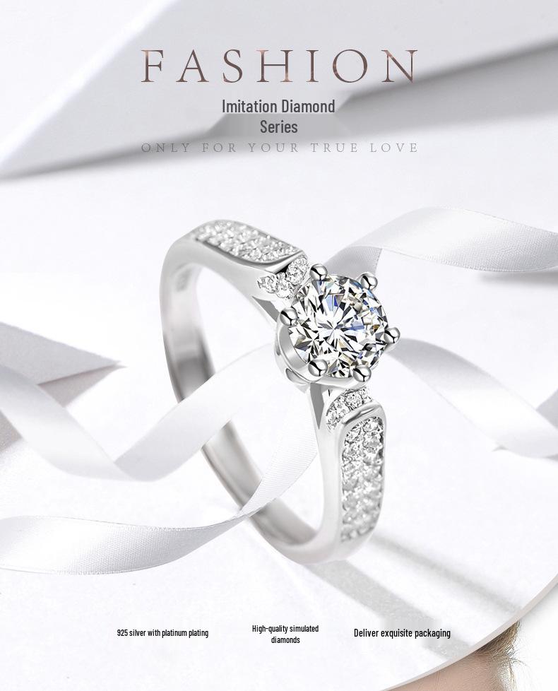 S925 Sterling Silver Romantic Simulated Diamond Open Band Ring for Women - Elegant Gift for Girlfriend.